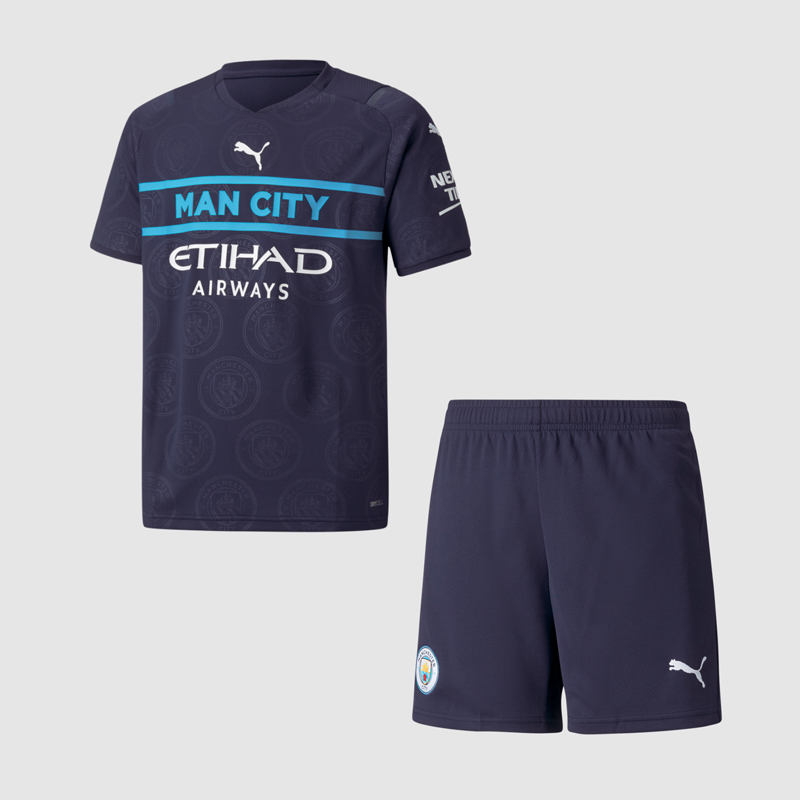 Kids Manchester City 2021/22 Third Away Soccer Kits Shirt With Shorts